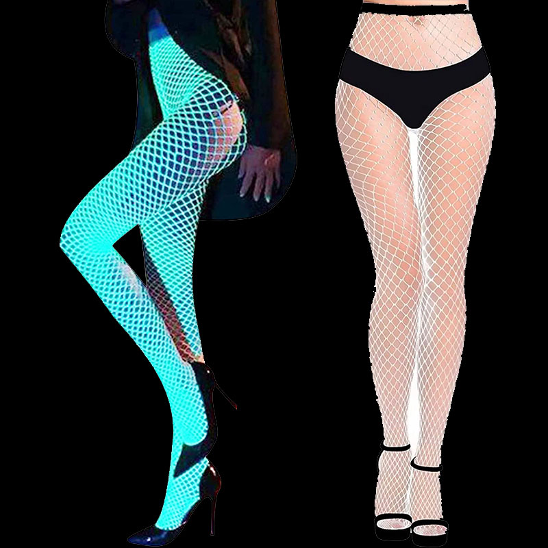 2pcs Glow In The Dark Fishnet Stockings,women Sexy Fishnet Tights