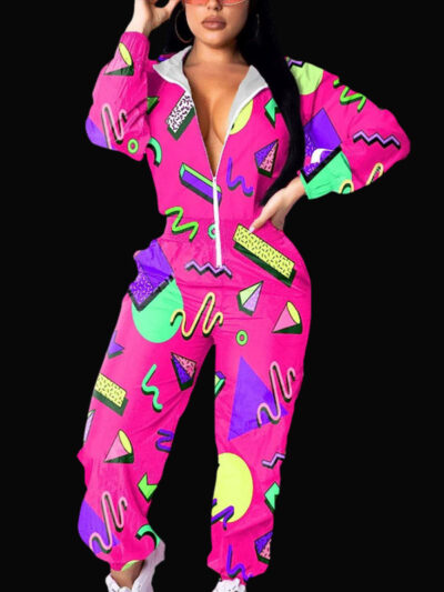 Sexy Pink Pullover Hoodie Jumpsuit