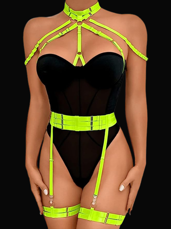 Black & Neon Green Sexy Underwire Bodysuit
