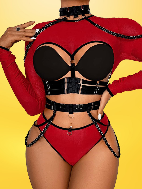 Strappy Black & Red Rave Sensation Outfit