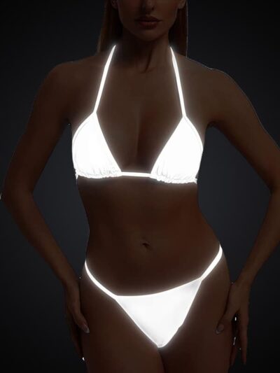 Metallic Rave Glow In The Dark Reflective Bikini Set