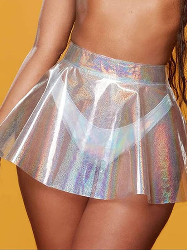 See-Through Shiny Pleated Mini Skirt