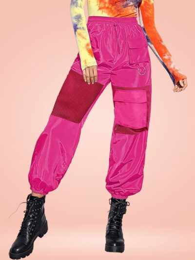Hot Pink Mesh-Paneled Cargo Pants
