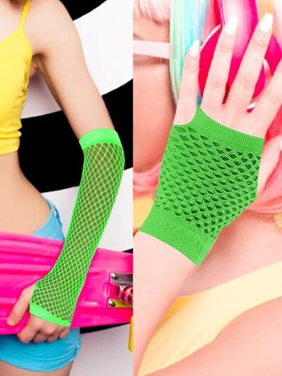 80s Party Neon Fishnet Gloves Set
