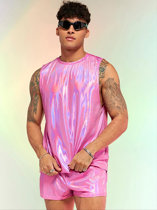 Men's Metallic Pink Tank & Shorts Set