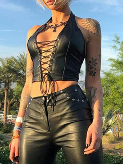Leather Cutout Bustier Crop Top