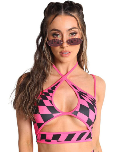 Pink Mind Games Rave Cut-Out Crop Top